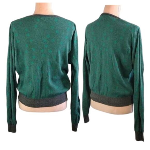 cAbi Retro Green Polka Dot Grey Trim Button Front Knit Cardigan Large - Picture 14 of 16